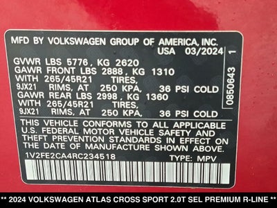 2024 Volkswagen Atlas Cross Sport 2.0T SEL Premium R-Line