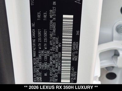 2026 Lexus RX 350h Luxury