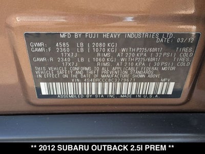 2012 Subaru Outback 2.5i Premium