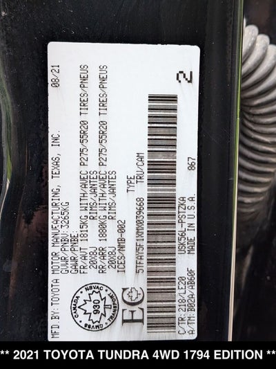 2021 Toyota Tundra Platinum 5.7L V8