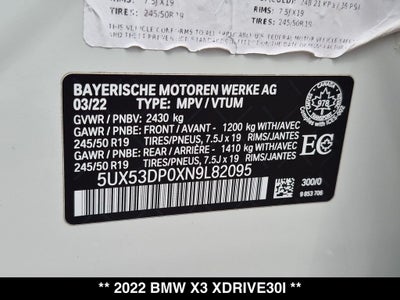 2022 BMW X3 xDrive30i
