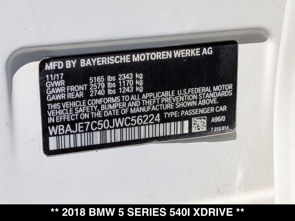2018 BMW 5 Series 540i xDrive Sport