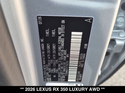 2026 Lexus RX 350 LUXURY AWD
