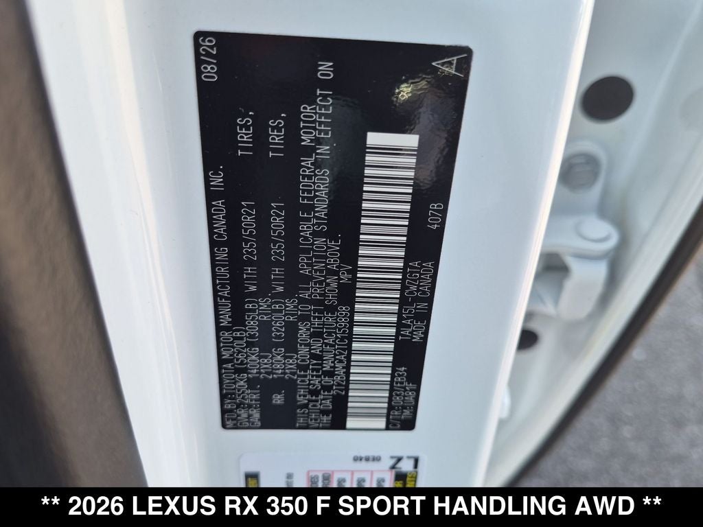 2026 Lexus RX 350 F SPORT HANDLING AWD