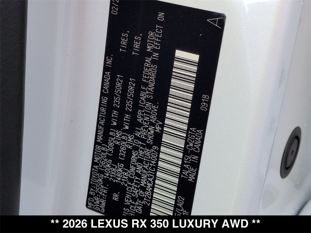 2026 Lexus RX 350 LUXURY AWD