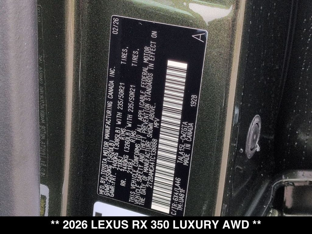 2026 Lexus RX 350 LUXURY AWD