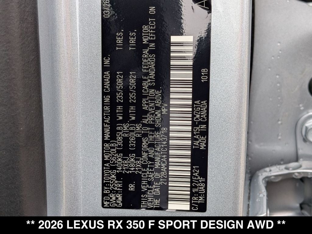 2026 Lexus RX 350 F SPORT DESIGN AWD