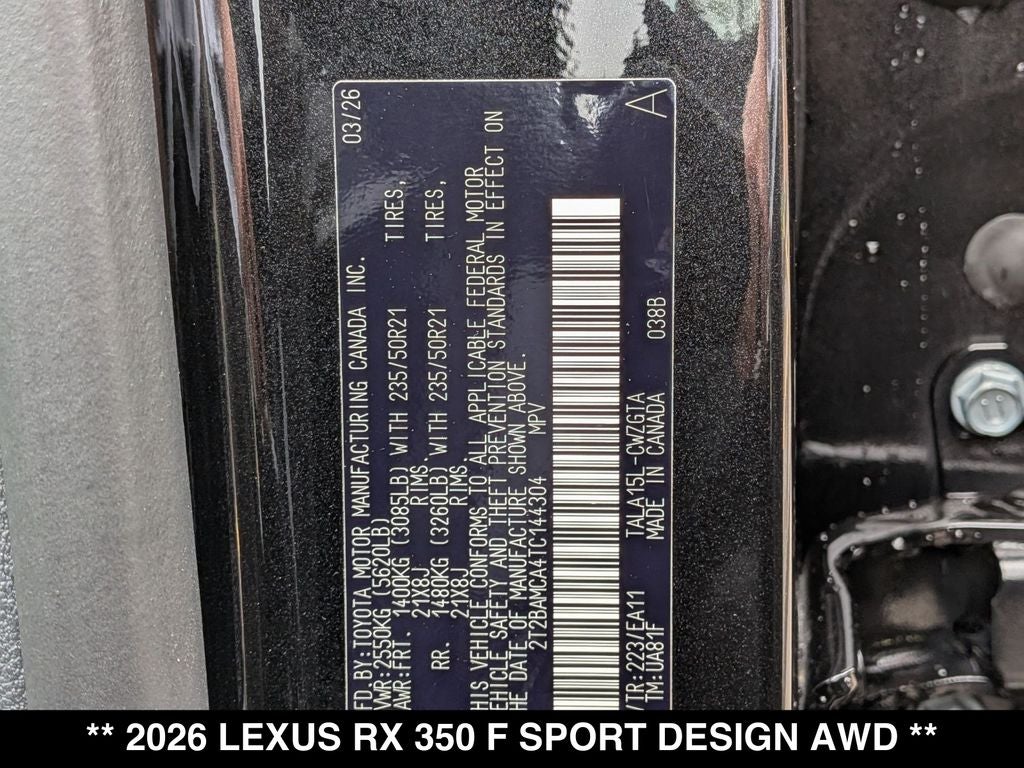 2026 Lexus RX 350 F SPORT DESIGN AWD
