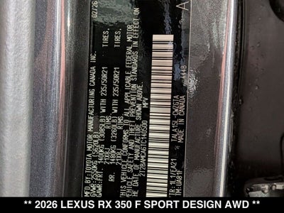 2026 Lexus RX 350 F SPORT DESIGN AWD