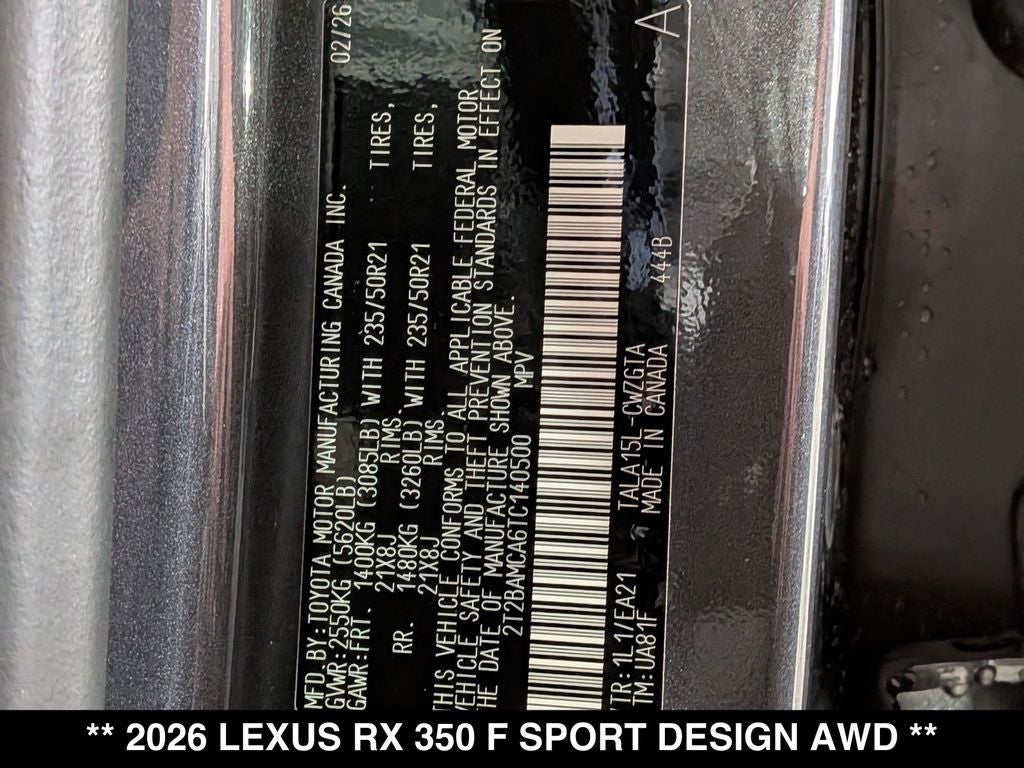 2026 Lexus RX 350 F SPORT DESIGN AWD