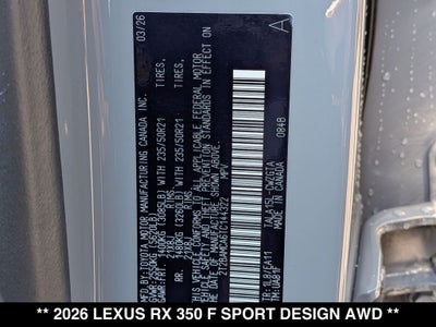 2026 Lexus RX 350 F SPORT DESIGN AWD