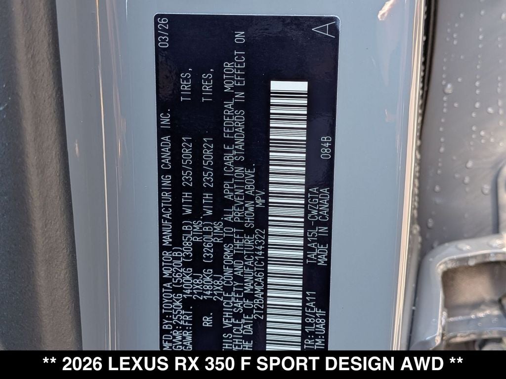 2026 Lexus RX 350 F SPORT DESIGN AWD