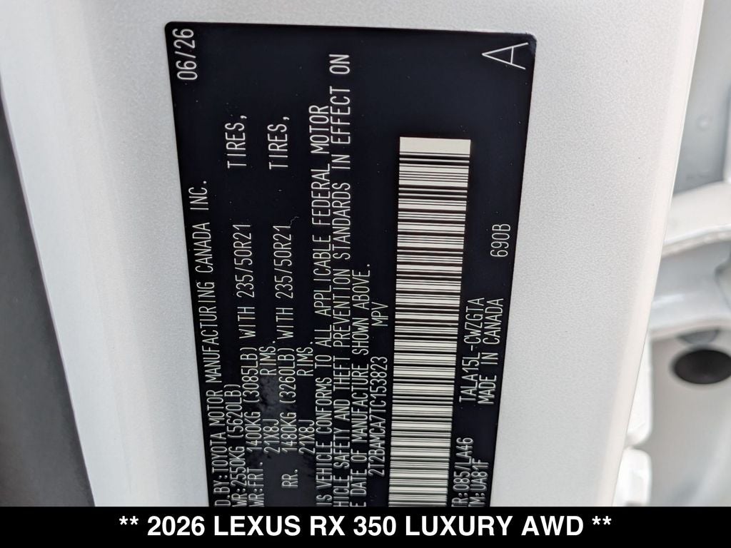 2026 Lexus RX 350 LUXURY AWD