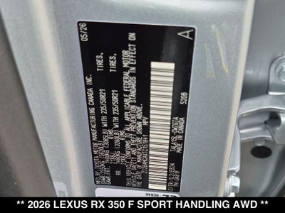 2026 Lexus RX 350 F SPORT HANDLING AWD