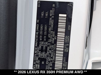 2026 Lexus RX HYBRID RX 350h PREMIUM AWD