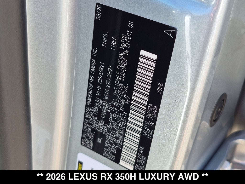 2026 Lexus RX HYBRID RX 350h LUXURY AWD