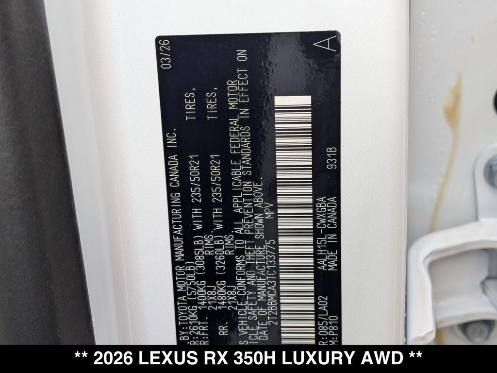 2026 Lexus RX HYBRID RX 350h LUXURY AWD