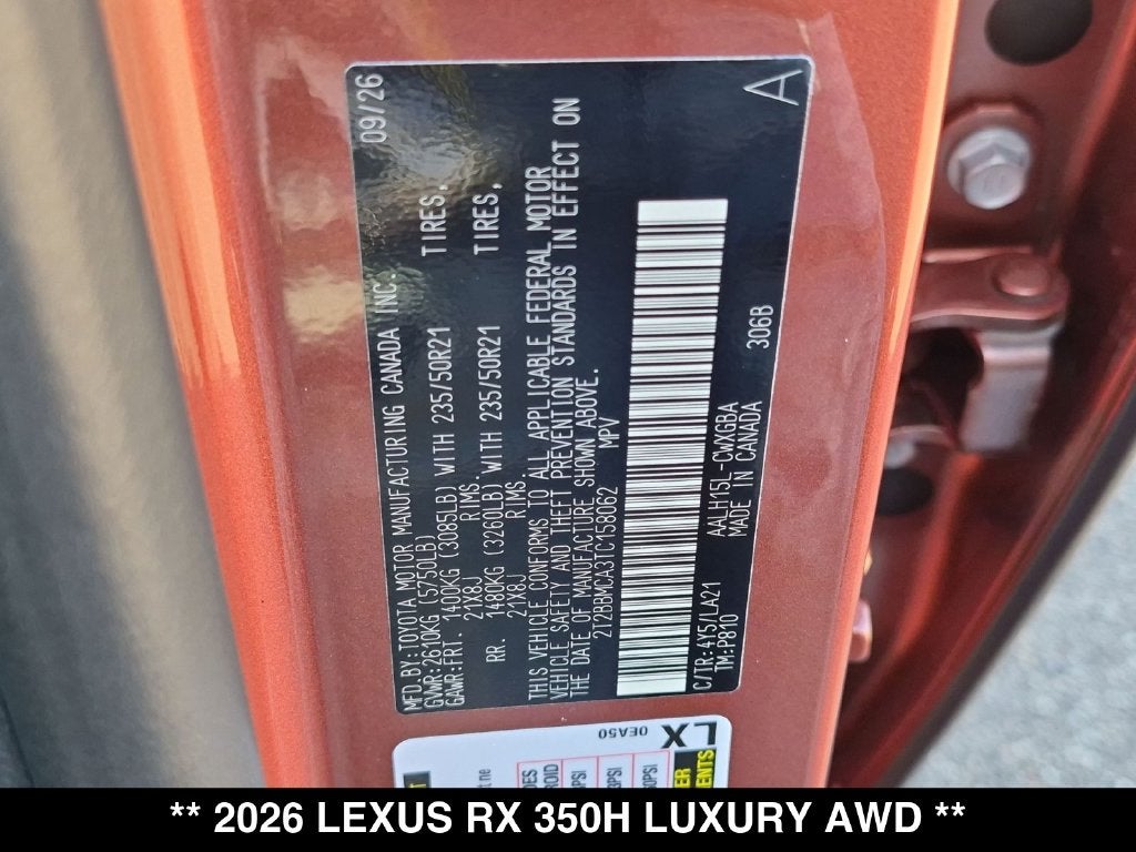 2026 Lexus RX HYBRID RX 350h LUXURY AWD