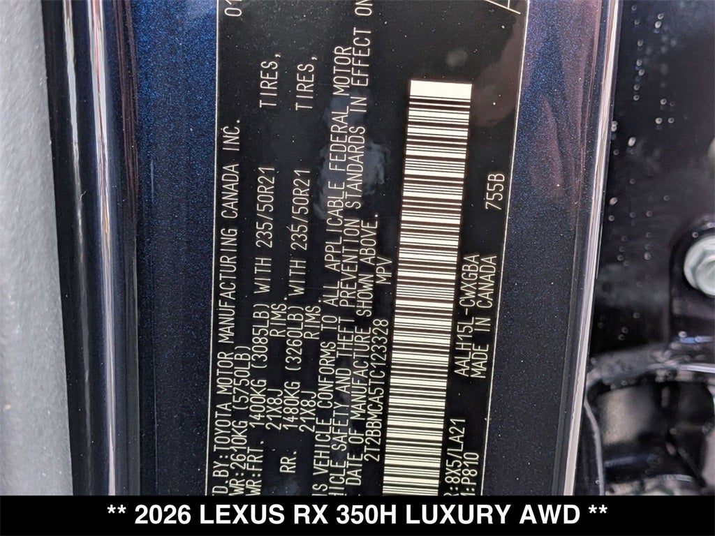 2026 Lexus RX HYBRID RX 350h LUXURY AWD