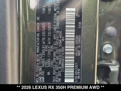 2026 Lexus RX HYBRID RX 350h PREMIUM AWD