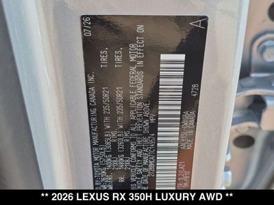 2026 Lexus RX HYBRID RX 350h LUXURY AWD