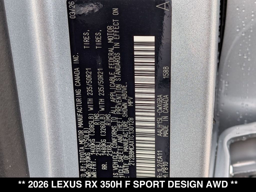 2026 Lexus RX HYBRID RX 350h F SPORT DESIGN AWD