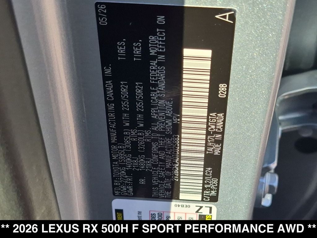 2026 Lexus RX HYBRID RX 500h F SPORT PERFORMANCE AWD