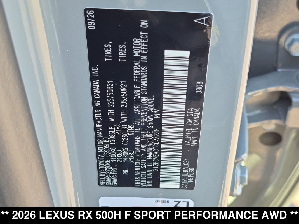 2026 Lexus RX HYBRID RX 500h F SPORT PERFORMANCE AWD