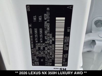 2026 Lexus NX HYBRID NX 350h LUXURY AWD