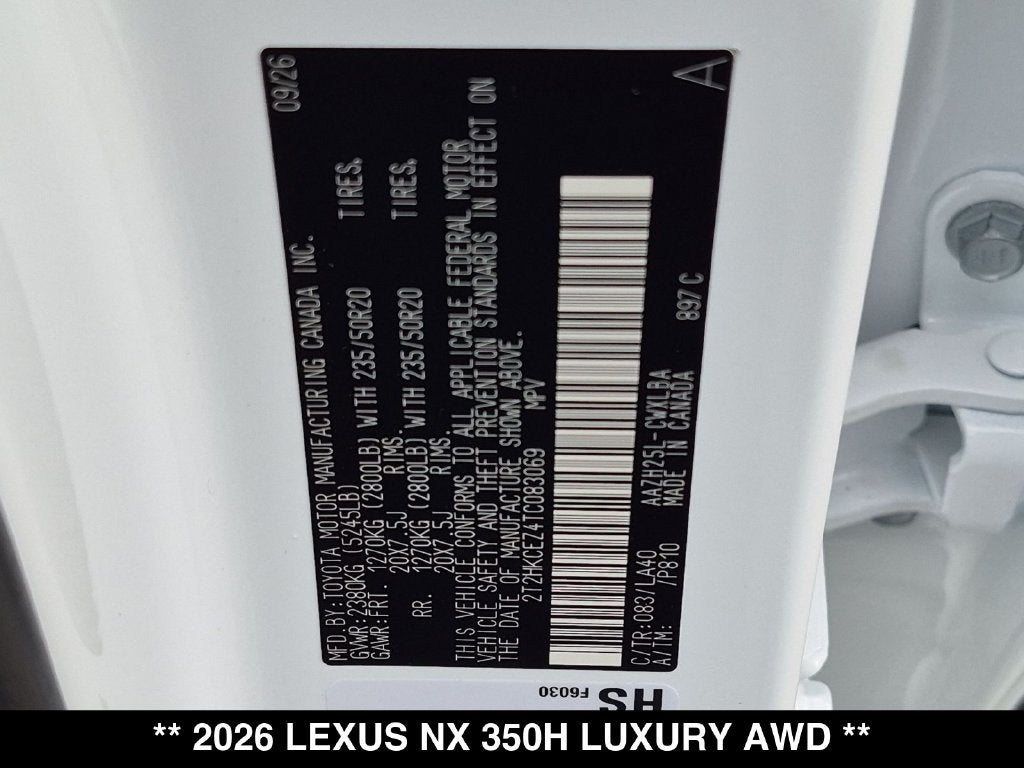 2026 Lexus NX HYBRID NX 350h LUXURY AWD