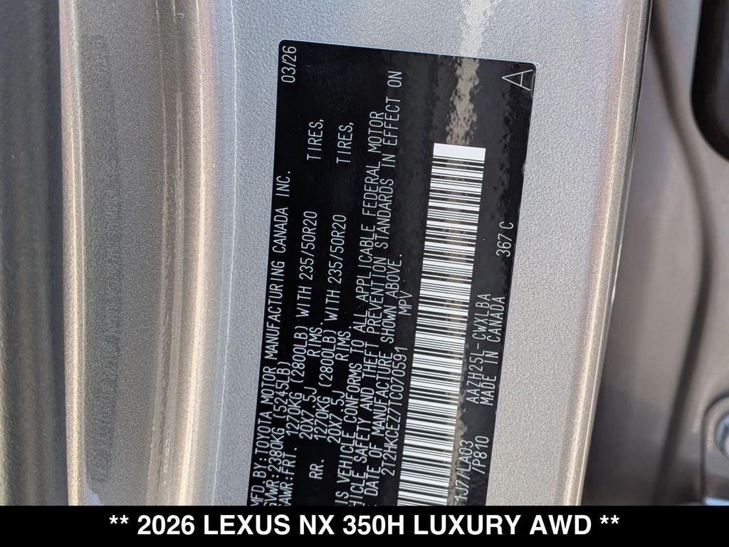 2026 Lexus NX HYBRID NX 350h LUXURY AWD