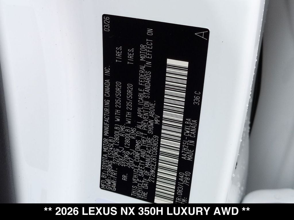 2026 Lexus NX HYBRID NX 350h LUXURY AWD
