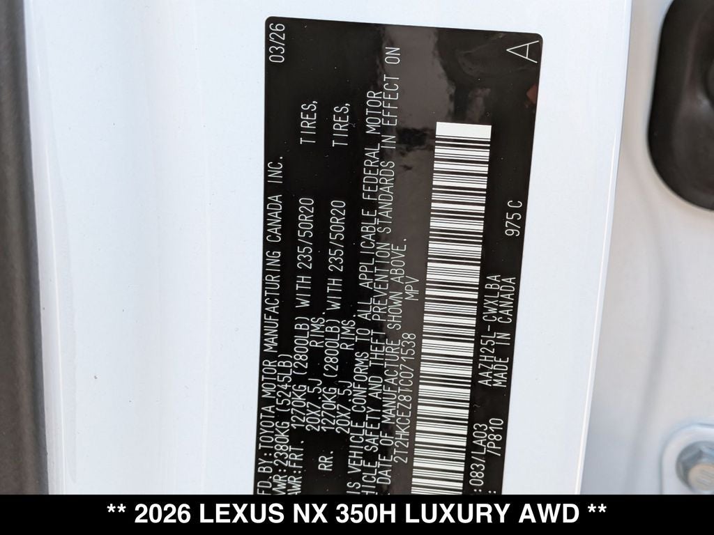 2026 Lexus NX HYBRID NX 350h LUXURY AWD