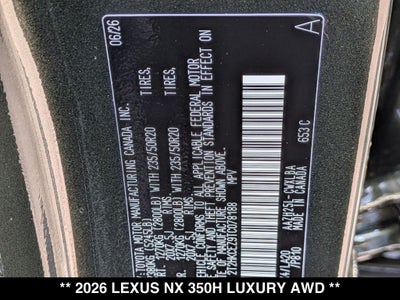 2026 Lexus NX HYBRID NX 350h LUXURY AWD