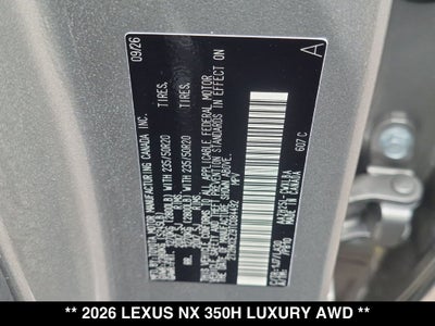 2026 Lexus NX HYBRID NX 350h LUXURY AWD
