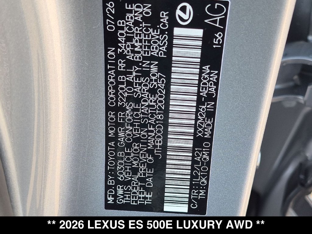 2026 Lexus ESe ES 500e LUXURY AWD