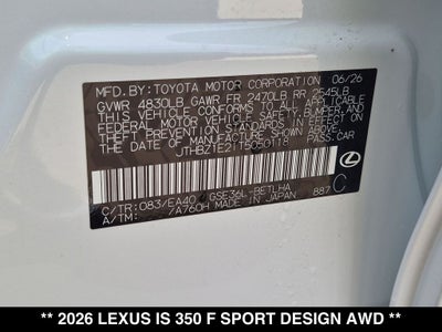 2026 Lexus IS 350 F SPORT DESIGN AWD