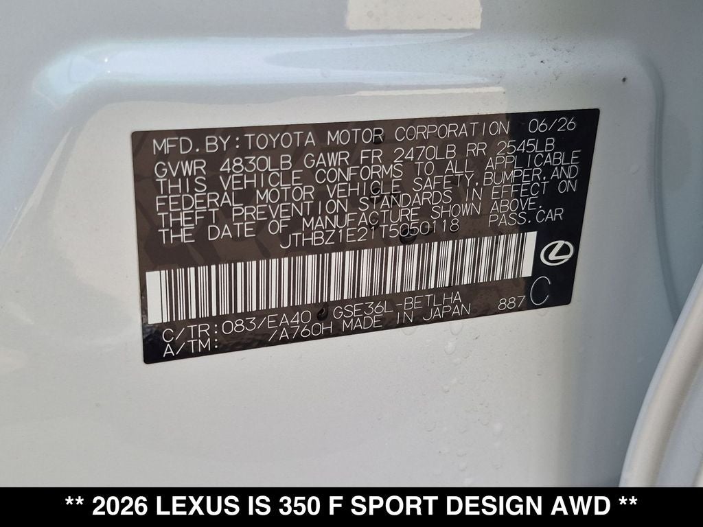 2026 Lexus IS 350 F SPORT DESIGN AWD