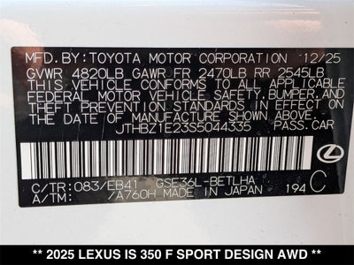 2025 Lexus IS 350 F SPORT DESIGN AWD
