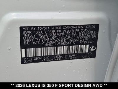 2026 Lexus IS 350 F SPORT DESIGN AWD