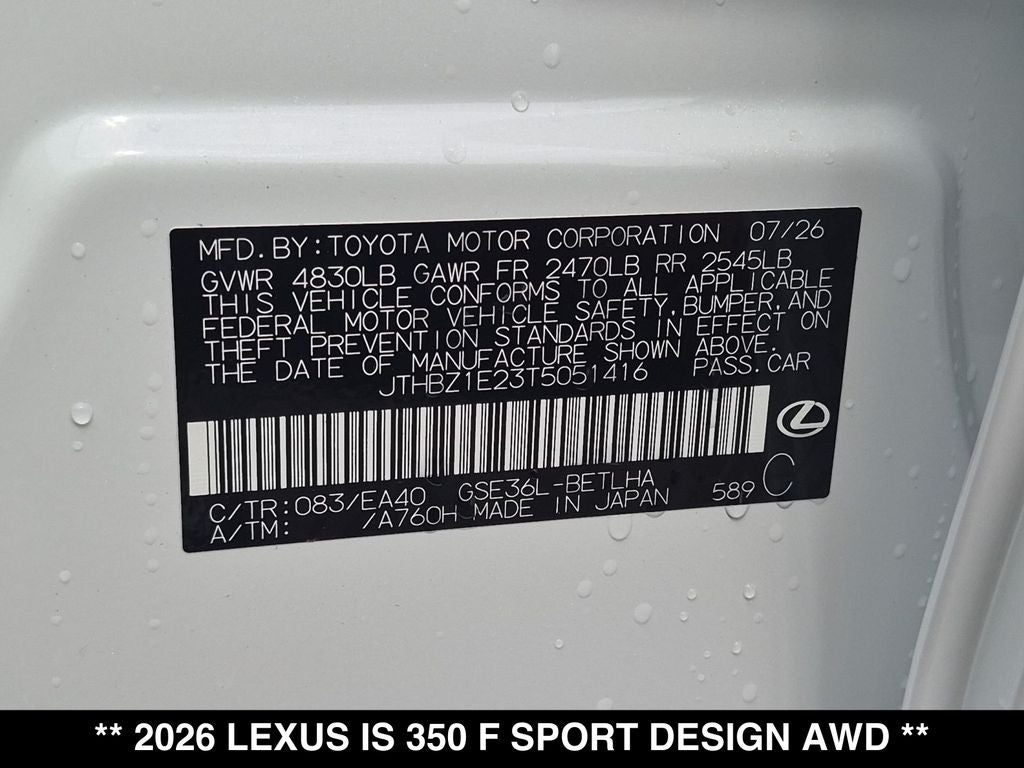 2026 Lexus IS 350 F SPORT DESIGN AWD