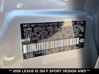 2026 Lexus IS 350 F SPORT DESIGN AWD