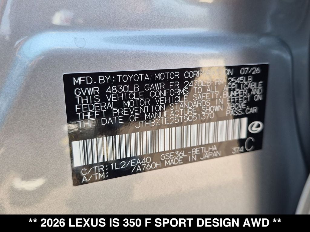 2026 Lexus IS 350 F SPORT DESIGN AWD