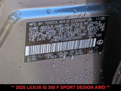 2025 Lexus IS 350 F SPORT DESIGN AWD