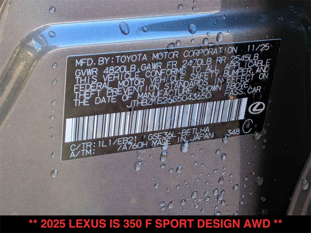 2025 Lexus IS 350 F SPORT DESIGN AWD