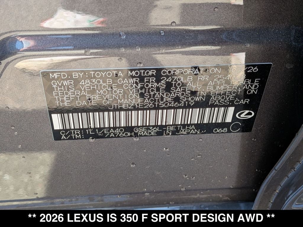 2026 Lexus IS 350 F SPORT DESIGN AWD