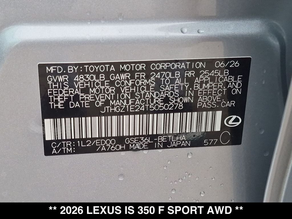 2026 Lexus IS 350 F SPORT AWD