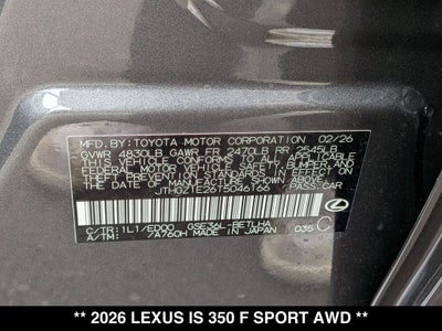 2026 Lexus IS 350 F SPORT AWD