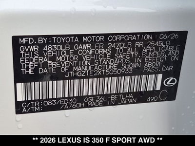2026 Lexus IS 350 F SPORT AWD