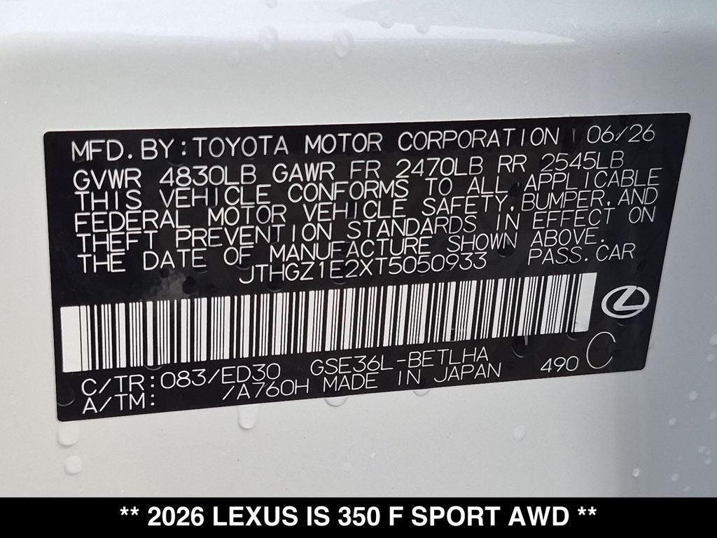 2026 Lexus IS 350 F SPORT AWD